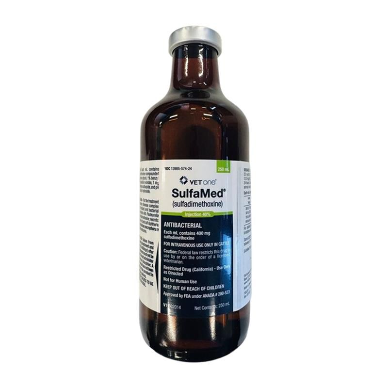 SulfaMed (sulfadimethoxine) Injection 40% for Cattle, 250 ml