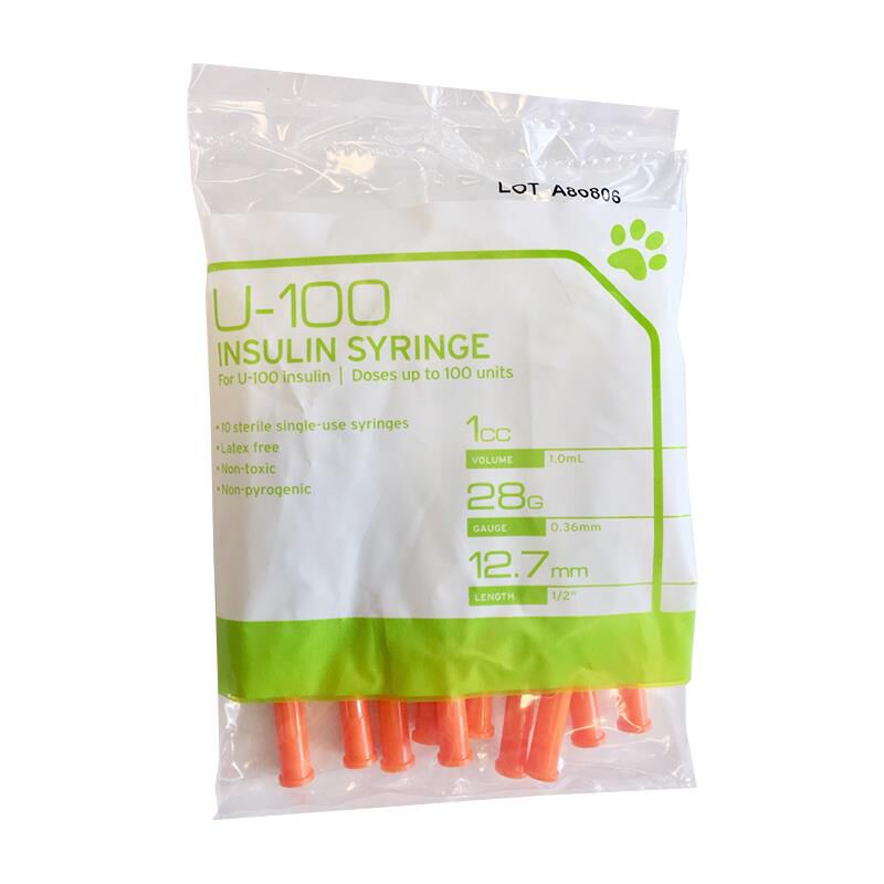 UltiCare VetRx U-100 Insulin Syringes 28g x 1cc, Box of 100 Syringes