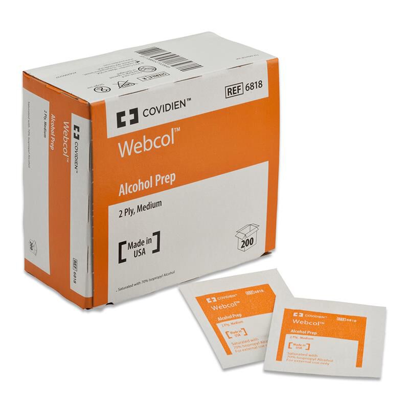 Kendall Webcol Alcohol Prep Pads Medium 2 Ply, 200