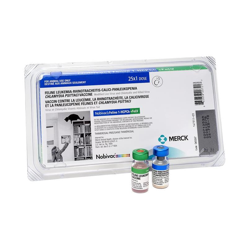 Merck Animal Health Nobivac Feline 1-HCPCh+ FeLV for Cats, 25-dosage tray