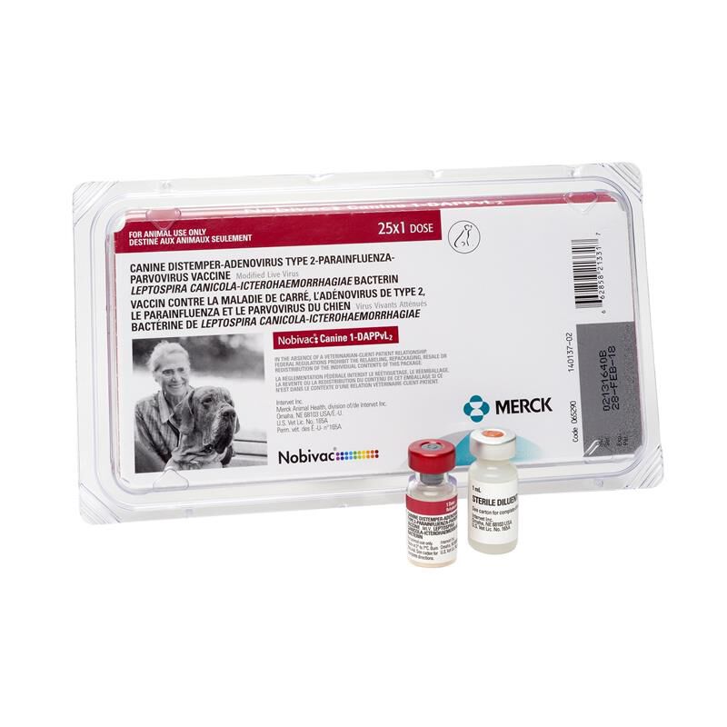 Merck Animal Health Nobivac Canine 1-DAPPvL2 (5 Way + Lepto) for Dogs, 25 dosage Tray