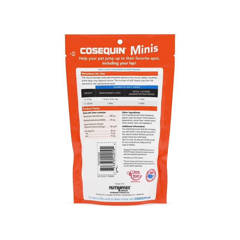 Cosequin Minis Joint Supplement for Small Dogs Max Strength with MSM plus Omega 3 s 45 Soft Chews