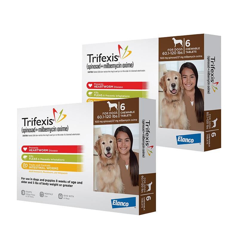 Trifexis Chewable Tablets for Dogs 60.1-120 lbs Brown, 12 Month Supply