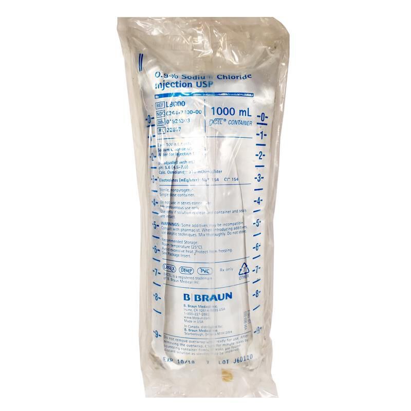 Sodium Chloride 0.9% Injection Fluid, 1000 ml (Saline)