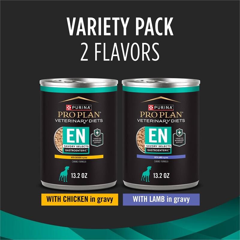 Purina Pro Plan Veterinary Diets EN Gastroenteric Savory Selects with Chicken + Lamb in Gravy Wet Dog Food Variety Pack, 12 x 13.2 oz cans