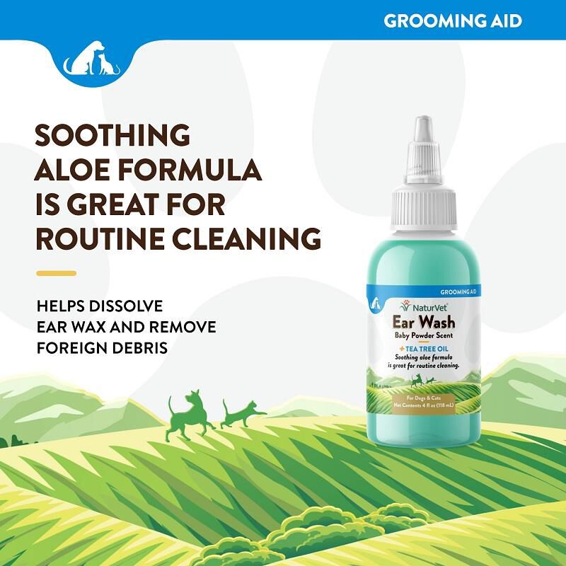 NaturVet Ear Wash w Tea Tree Oil Aloe Baby Powder Scent Free 2 Day Shipping AKCPetRx