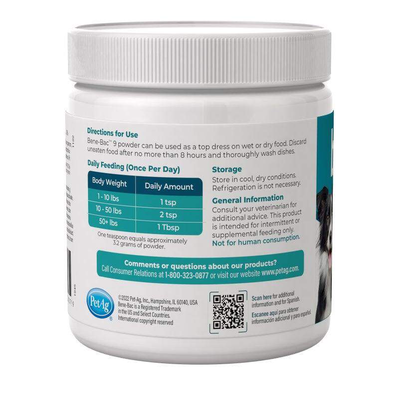 PetAg BeneBac 9 Prebiotic and Probiotic Powder Supplement for Dogs, 10 oz