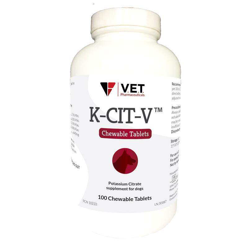 Vet Brands International, Inc. K-CIT-V Potassium Citrate for Dogs Bladder Stone Issues, 100 Chewable Tablets
