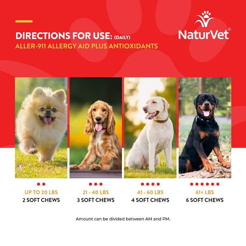NaturVet Aller-911 Allergy Aid Plus Antioxidants for Dogs, 70 Soft Chews