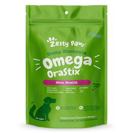 Zesty Paws Hemp Elements Omega OraStix Skin Health Supplement for Dogs Peppermint Flavor Dental Sticks