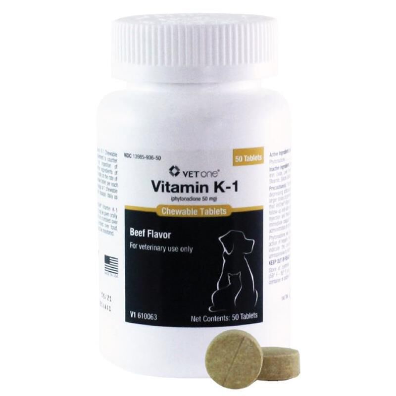 VetOne Vitamin K1 for Dogs and Cats, 50 Chewable Tablets