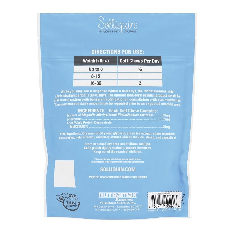 Solliquin Behavioral Health Supplement for Small to Medium Dogs and Large Cats 75 Soft Chews