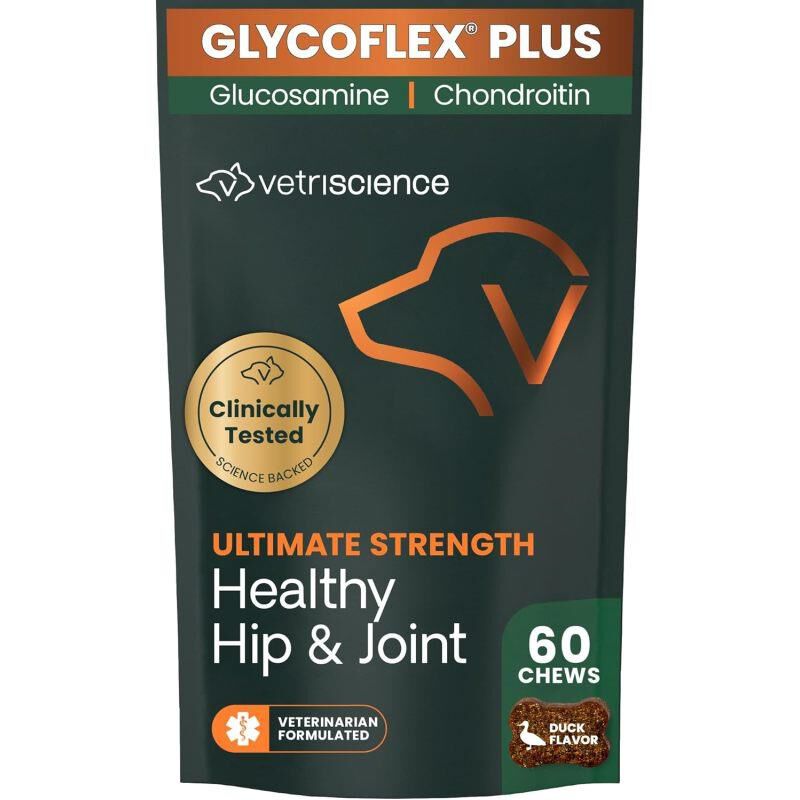 VetriScience Ultimate Strength Healthy Hip & Joint GlycoFlex Plus for Dogs, 60 Duck Flavor Chews
