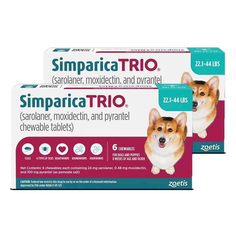 Simparica Trio Chewable Tablets for Dogs 22.1-44 lbs Blue, 12 Month Supply