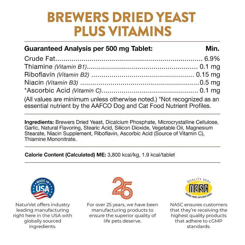 NaturVet Brewers Dried Yeast Formula plus Vitamins Chew Tabs