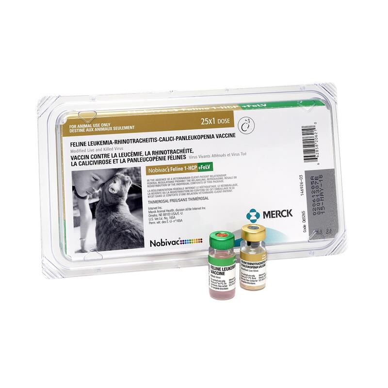 Merck Animal Health Nobivac Feline 1-HCP+ FeLV for Cats, 25-dosage tray