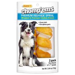 Chomp'ems 6" BeefHide Spirals with Chicken, 2 pack