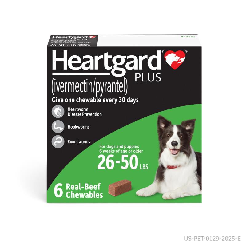 Heartgard Plus Chewable for Dogs 26-50 lbs Green, 6 Month Supply