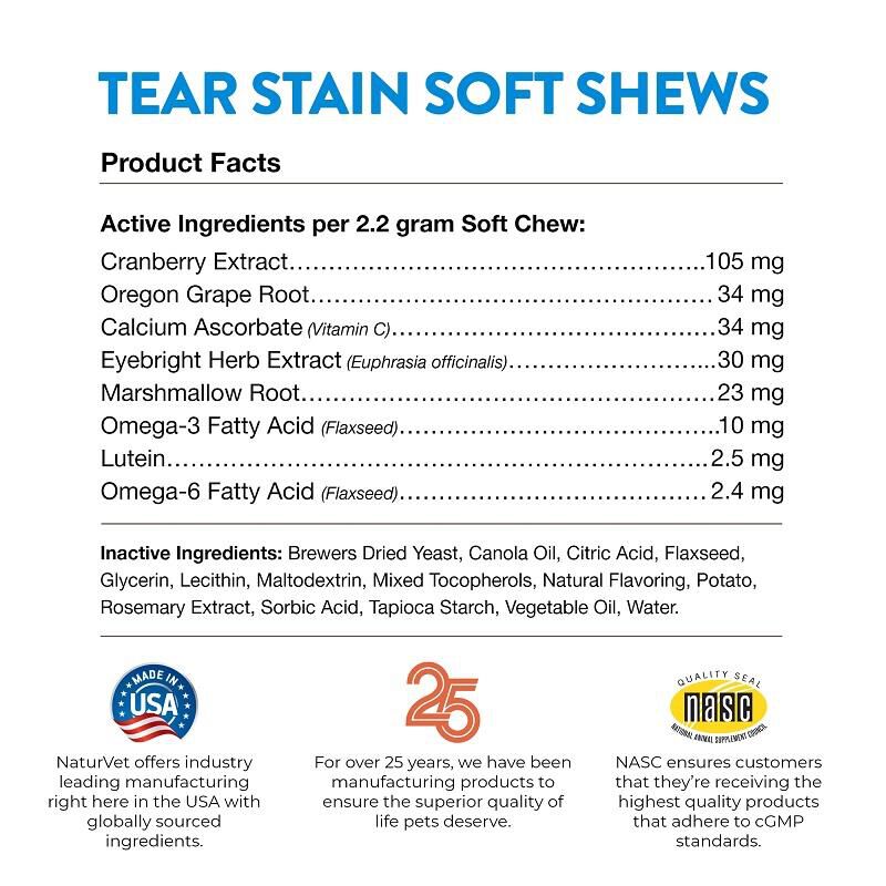 NaturVet Tear Stain Supplement Plus Lutein Soft Chews for Dogs and Cats
