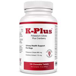 K-Plus Potassium Citrate Plus Cranberry Urinary Health Support for Dogs, 100 Chewable Tablets