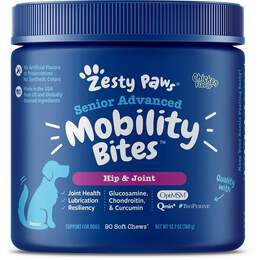 Zesty Paws Advanced Mobility Bites Hip & Joint Supplement for Senior Dogs Chicken Flavor, 90 soft chews
