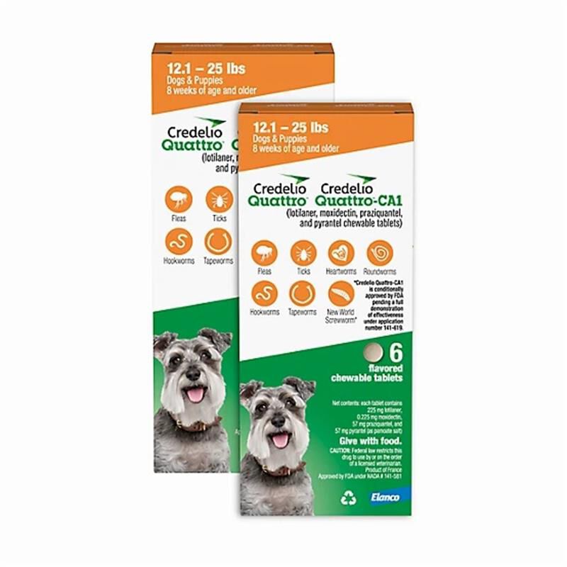 Credelio Quattro Flavored Chewable Tablet for Dogs & Puppies 12.1-25 lbs Orange 12 Month Supply