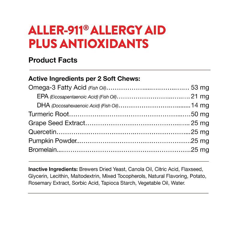 NaturVet Aller-911 Allergy Aid Plus Antioxidants for Dogs, 70 Soft Chews
