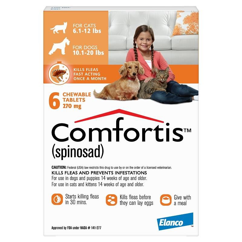 Comfortis Chewable Tablets for Dogs and Cats 6.1 12 lbs Cats 10.1 20 lbs Dogs Orange 6 Month Supply